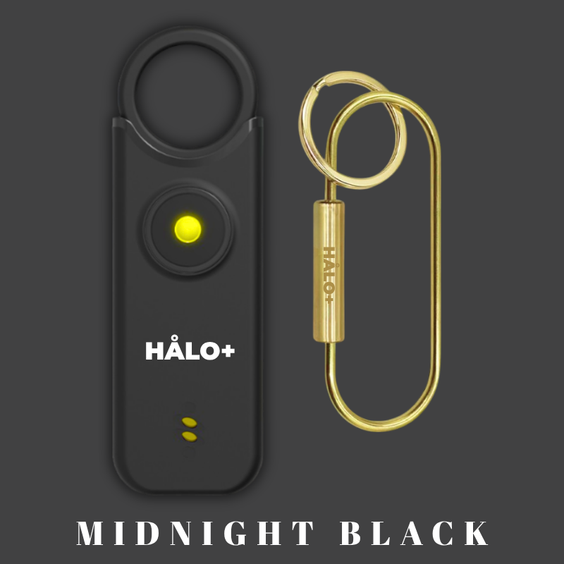 Personal Safety Alarm, Black with a gold colored Brass Key Chain 
