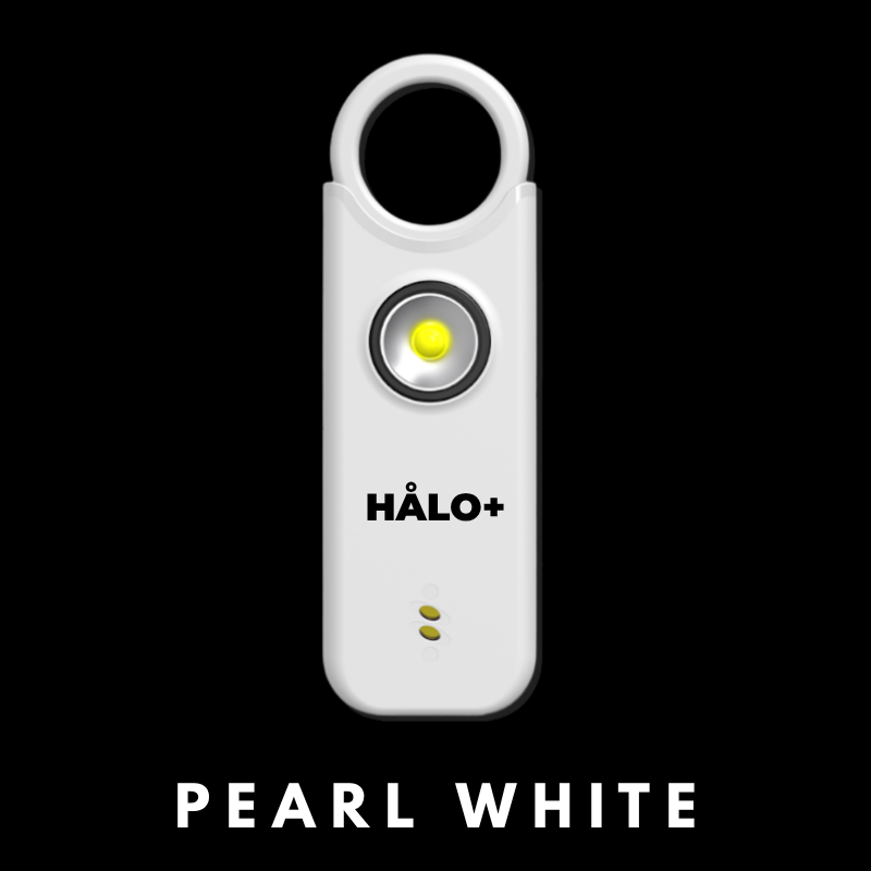 Pearl white HALO+ device on a black background